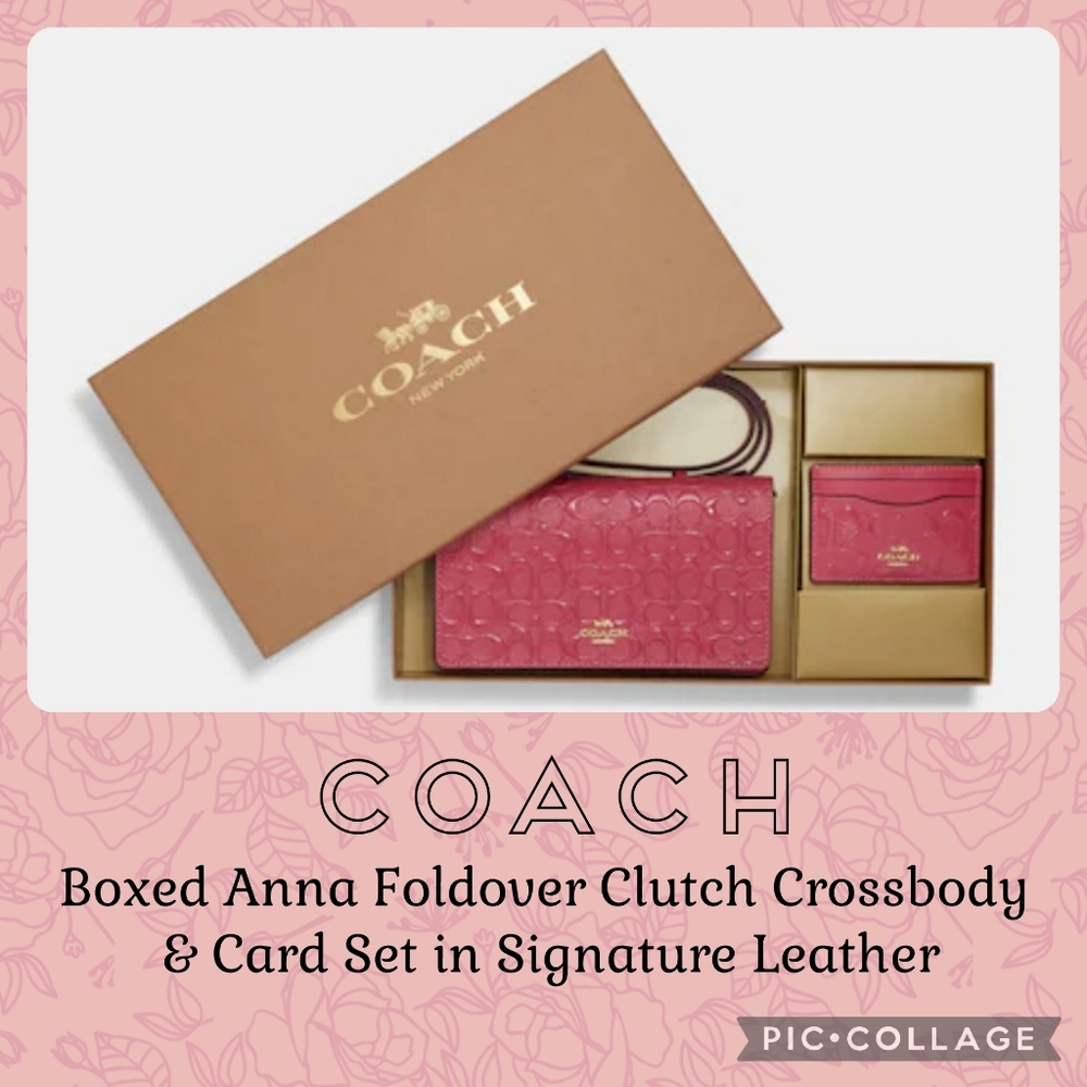 COACH Boxed Anna Foldover Clutch Crossbody And Card Set In Signature Leather
